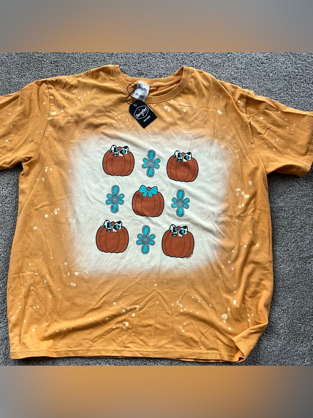 Orange, Cream and Teal Pumpkin Graphic Short Sleeve Tee by DaisyRae 2XL & 3XL